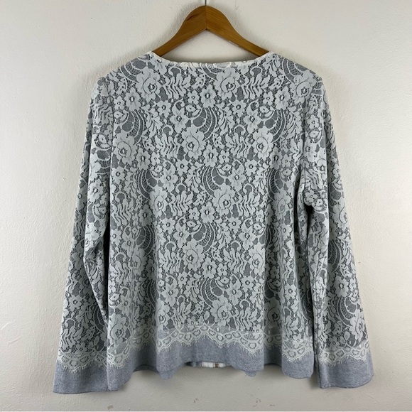 Soft Surroundings Laced Gray Full Zip Long Sleeve Sweater Jacket - Picture 7 of 11